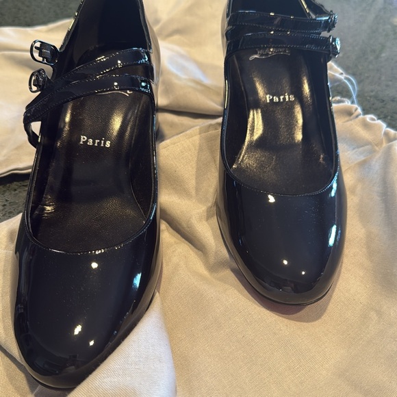 New without Box Christian Louboutin Mary Jane heels size 39 black patent - Picture 2 of 4